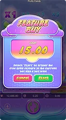 Fruity Candy · Verifikasi saldo dan tentukan ukuran taruhan pada panel kontrol.